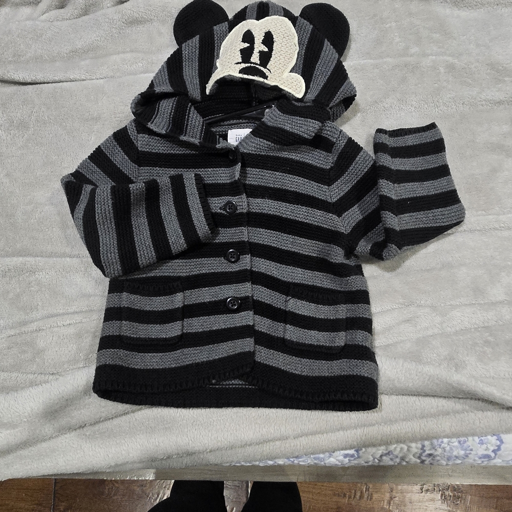 Disney Black and Gray Striped Hoodie with Character Ears
